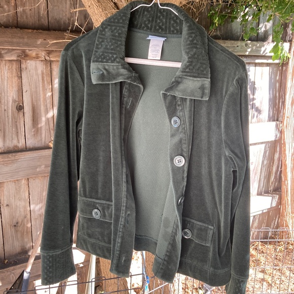 Vintage Green Velvet Button Up Shirt / Cardigan - Picture 1 of 8